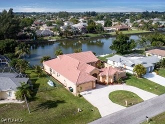 aerial view with a water view