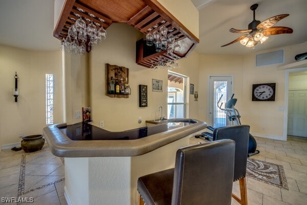 bar featuring ceiling fan