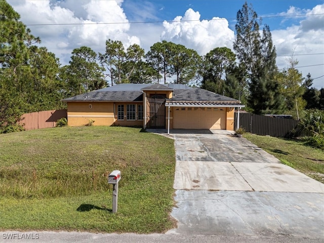 view of front facade featuring a garage and a front lawn