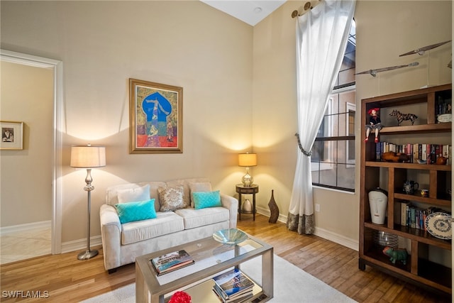 living room with a healthy amount of sunlight and light hardwood / wood-style flooring