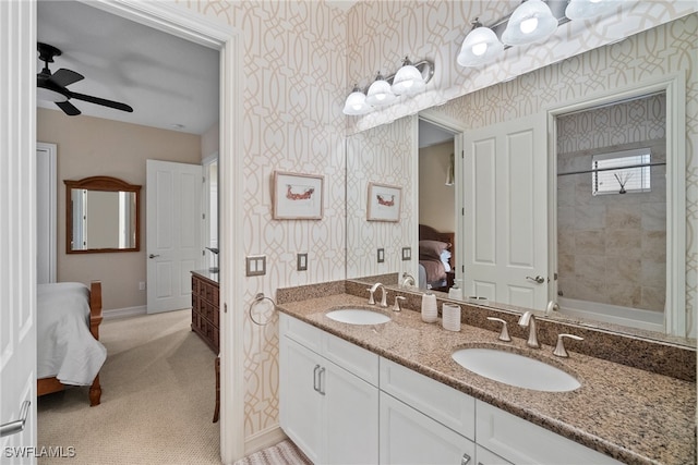 bathroom with vanity and ceiling fan