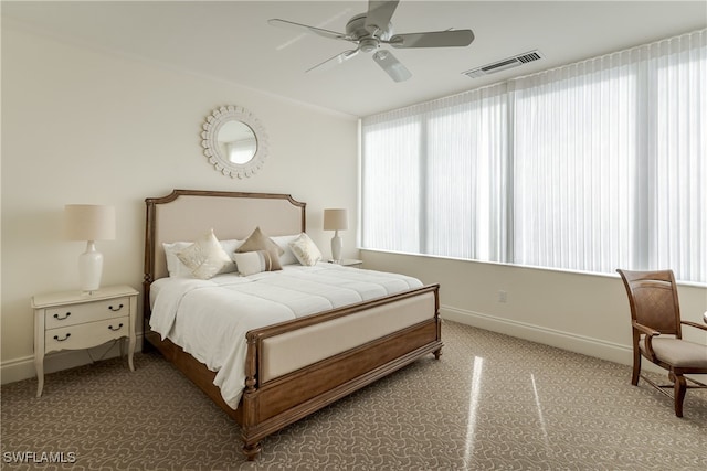 bedroom with carpet floors and ceiling fan