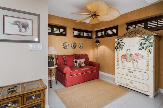 living area featuring light tile patterned floors