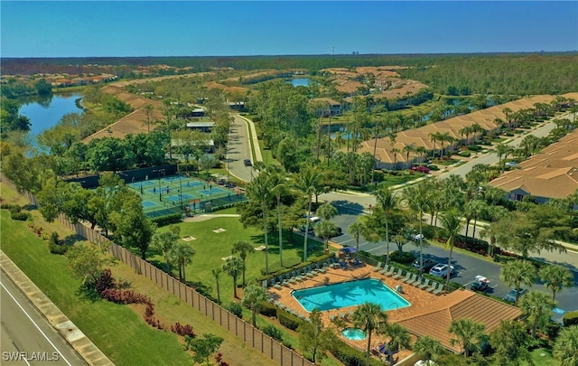 bird's eye view featuring a water view