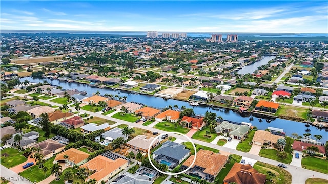 bird's eye view featuring a water view