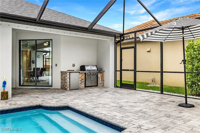 exterior space featuring area for grilling and a lanai