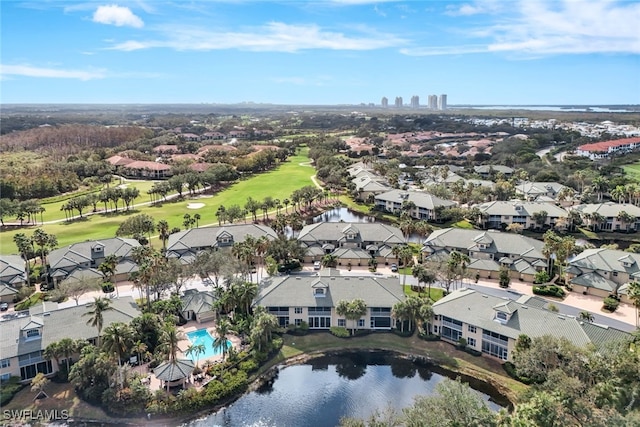 aerial view with a water view