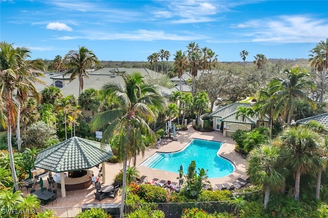 view of pool featuring a gazebo and a patio area