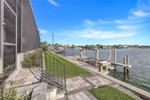 view of dock with a water view