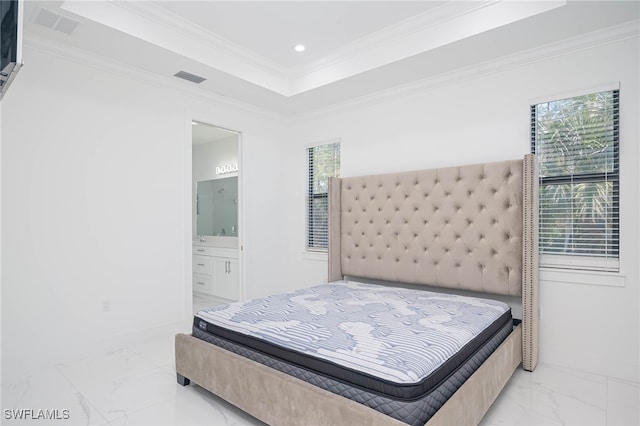 2844 37th Ave NE, Naples, FL 34120 - bedroom with marble look tiles, crown molding, ensuite bath, and recessed lighting