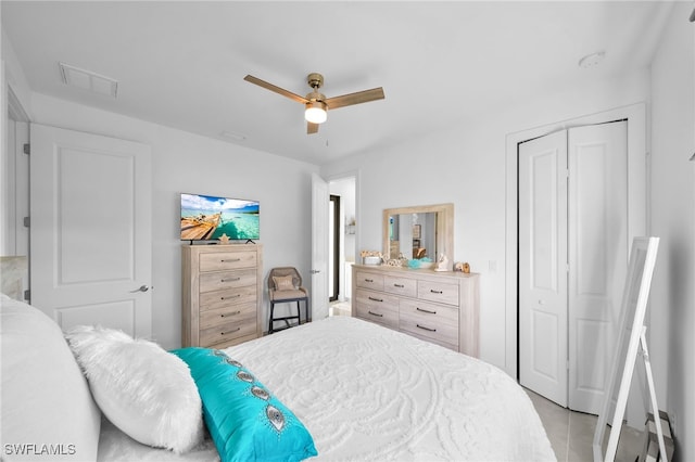 bedroom with a closet and ceiling fan