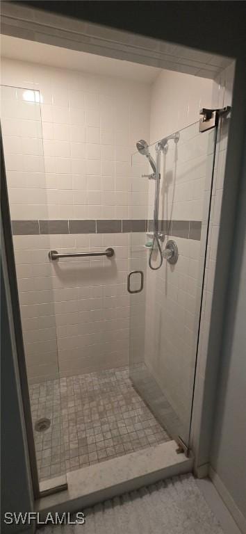 bathroom featuring a shower with shower door