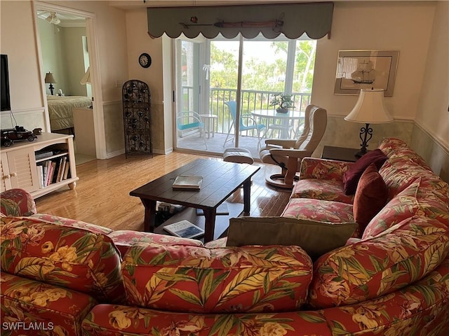 living room with light hardwood / wood-style floors