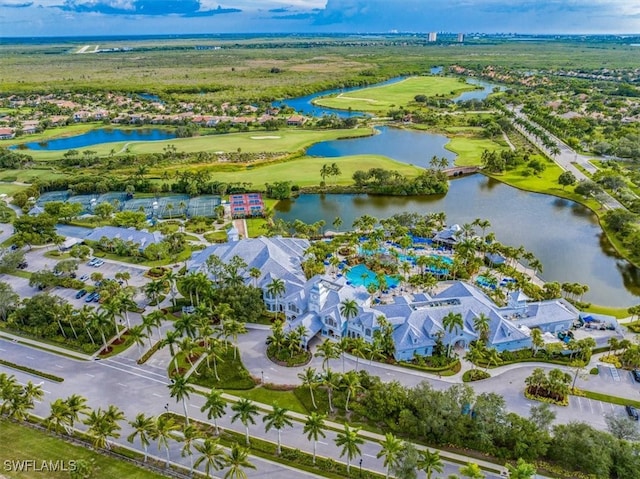 aerial view with a water view