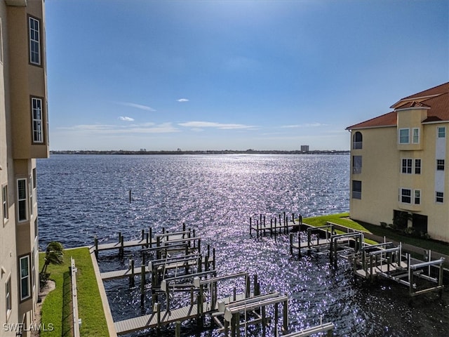 dock area featuring a water view