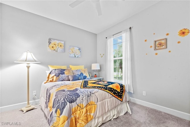 bedroom with carpet flooring and ceiling fan