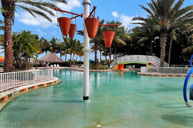 view of swimming pool with a gazebo