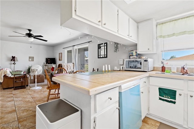 kitchen with white cabinetry, dishwasher, ceiling fan, and sink