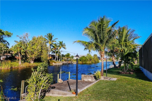 property view of water with a boat dock