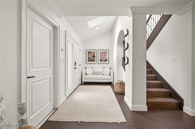 corridor with lofted ceiling