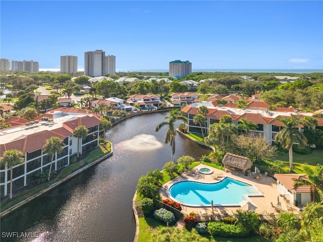 bird's eye view featuring a water view