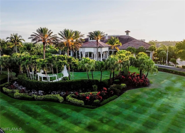 view of property's community featuring a lawn