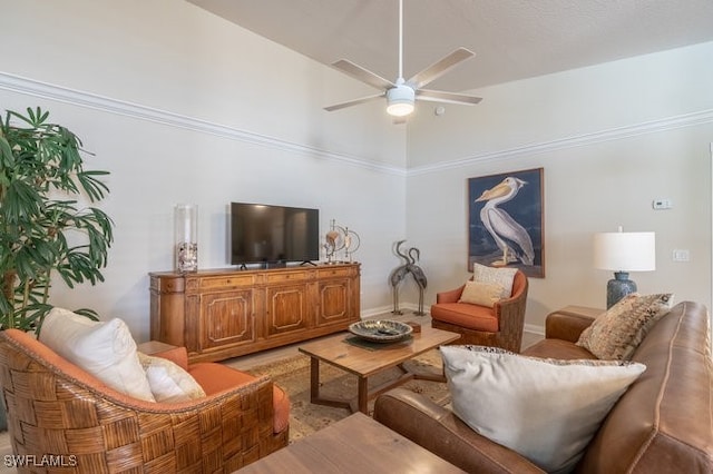 living room featuring ceiling fan