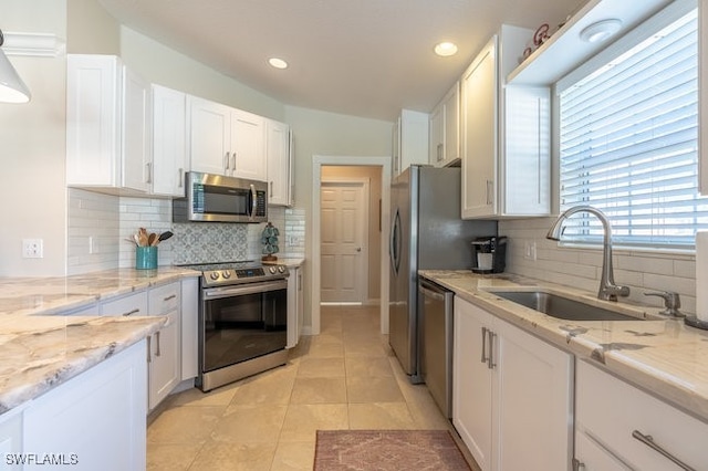 kitchen with white cabinetry, sink, and stainless steel appliances