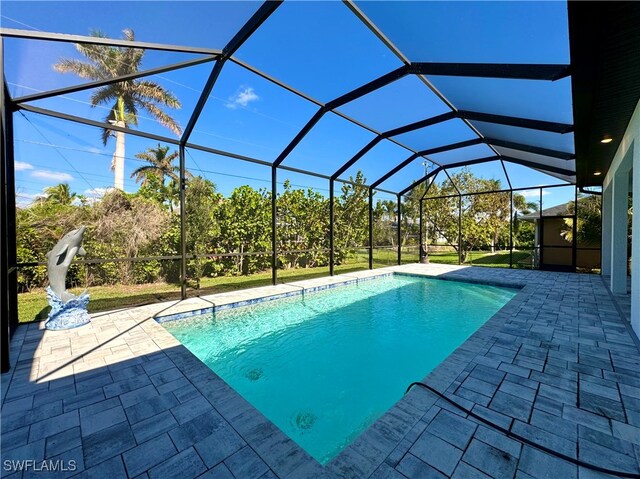 view of pool featuring a patio area and a lanai