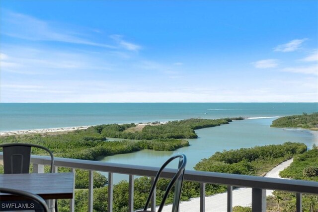 view of water feature with a beach view