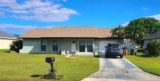 2935 SW 1st Pl, Cape Coral, FL 33914 - single story home with a front lawn, an attached garage, driveway, and stucco siding