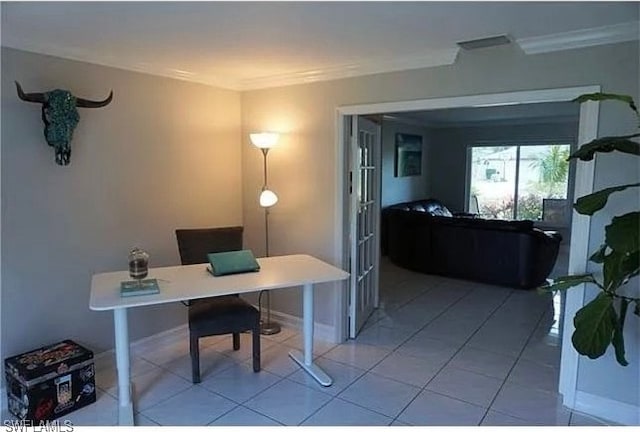 tiled office with crown molding