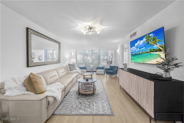 living room with light hardwood / wood-style floors