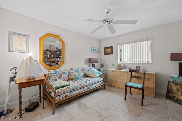 living room with ceiling fan