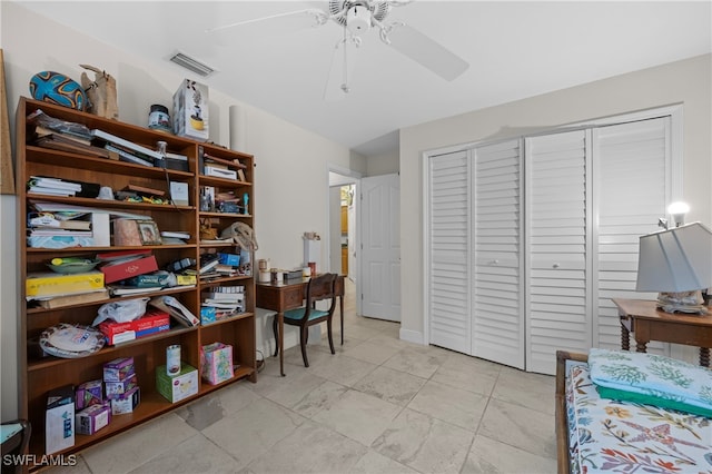 home office with ceiling fan