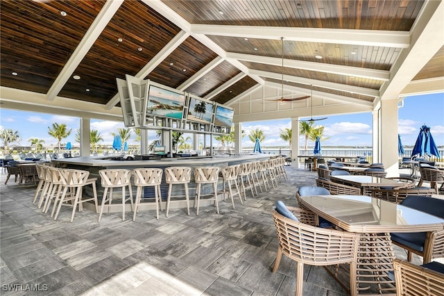 view of patio / terrace with a gazebo and an outdoor bar