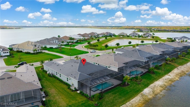 aerial view with a water view