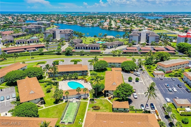 aerial view with a water view