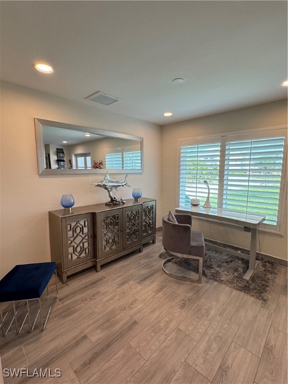 interior space with light hardwood / wood-style floors