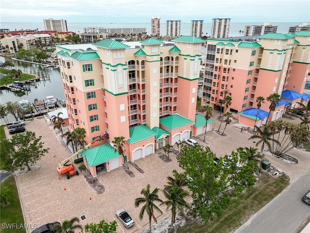 view of building exterior featuring a water view