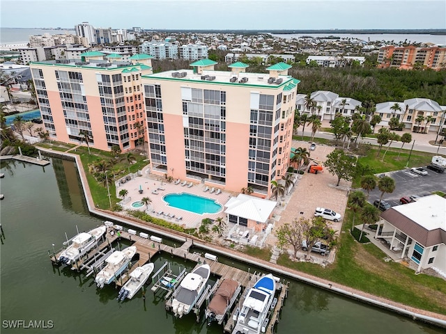 aerial view with a water view