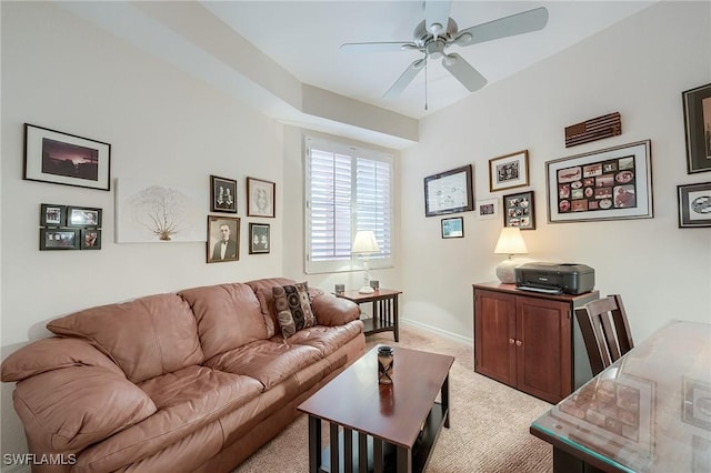 170 Lenell Rd Unit 501, Fort Myers Beach, FL 33931 - living area featuring light carpet, ceiling fan, and baseboards
