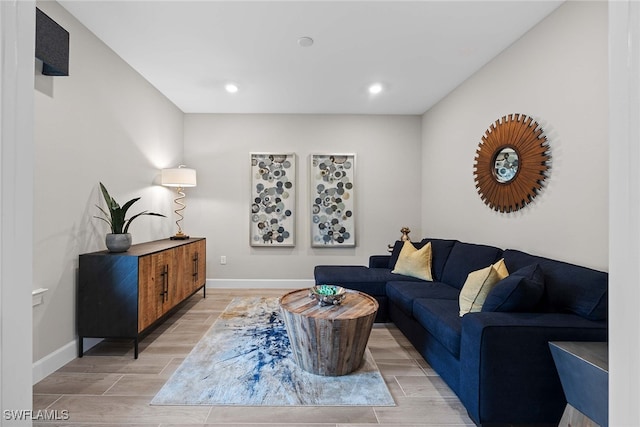 living room featuring light wood-type flooring