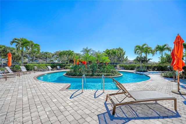 view of pool featuring a patio area