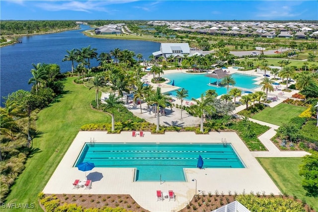 aerial view with a water view