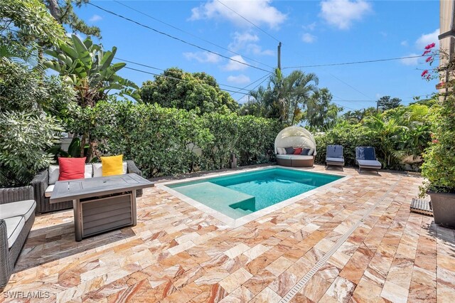 view of swimming pool with a patio area