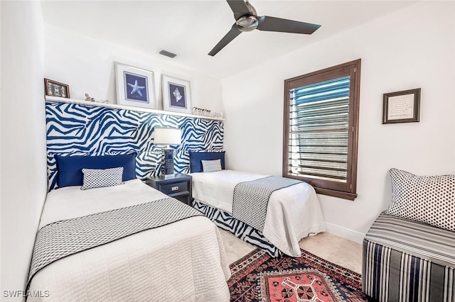 bedroom with carpet flooring and ceiling fan