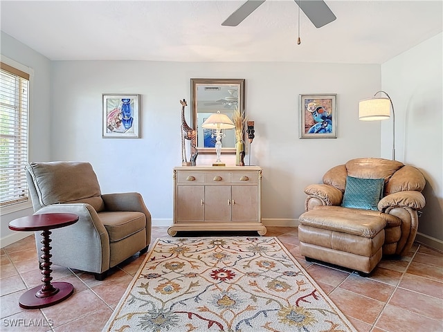 sitting room with light tile patterned floors