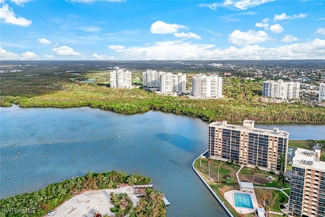 bird's eye view featuring a water view