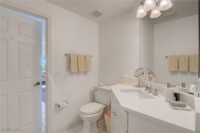 bathroom with tile patterned flooring, vanity, and toilet